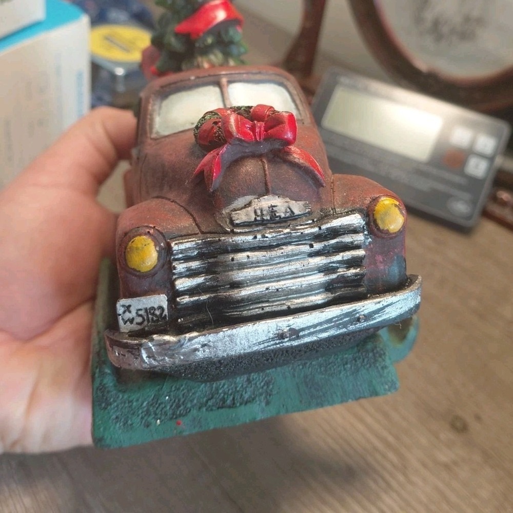 Decorative Resin Truck with Christmas Tree Stocking Hanger, Red Green Brown - Picture 1 of 6